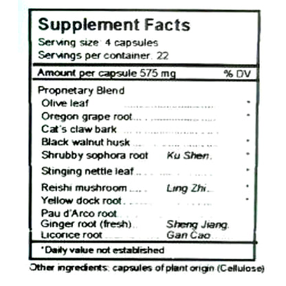 Supplement facts label with ingredients listed on a white background