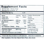 Supplement facts label with various nutrients and their percentages of daily values.