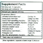 Supplement facts label with herbal ingredients listed