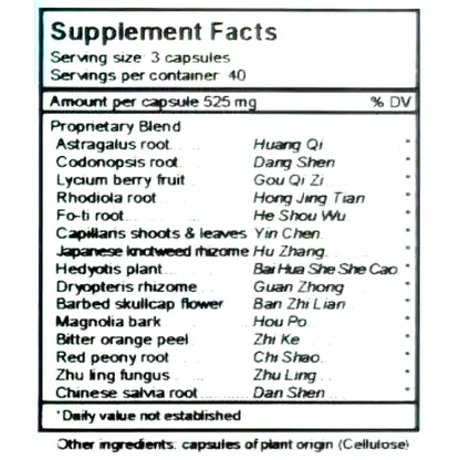 Supplement facts label with list of ingredients on a white background