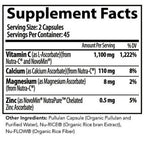 Supplement facts label with nutritional information on a white background