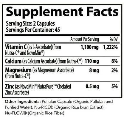 Supplement facts label with nutritional information on a white background