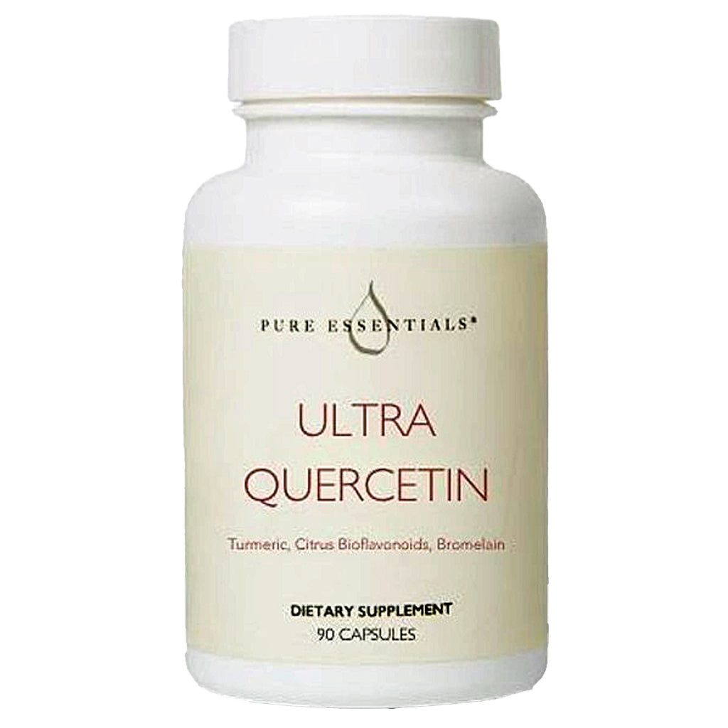 Supplement bottle labeled 'Ultra Quercetin' by Pure Essentials on a white background