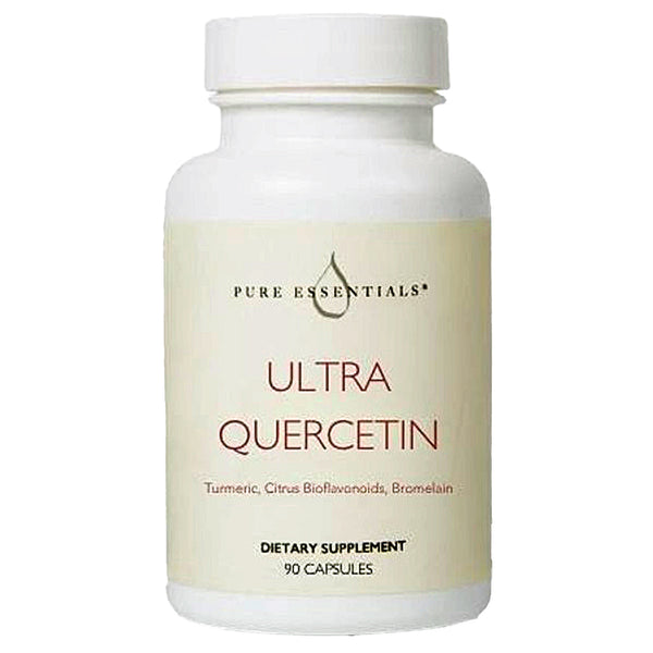 Supplement bottle labeled 'Ultra Quercetin' by Pure Essentials on a white background