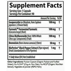 Supplement facts label with various ingredients and their amounts per serving.