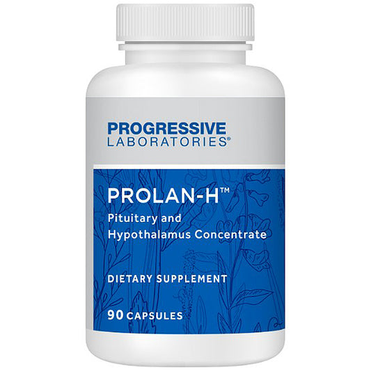 Supplement bottle labeled 'Prolan-H' by Progressive Laboratories on a white background