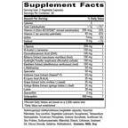 Supplement facts label with detailed nutritional information on a white background