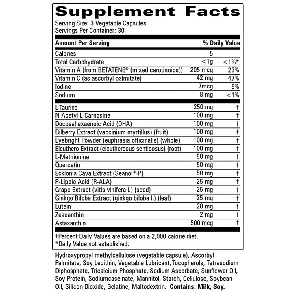 Supplement facts label with detailed nutritional information on a white background