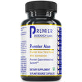 Bottle of Premier Aloe dietary supplement with black cap and white label on a white background