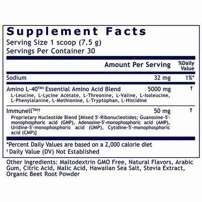 Supplement facts label for a protein powder product