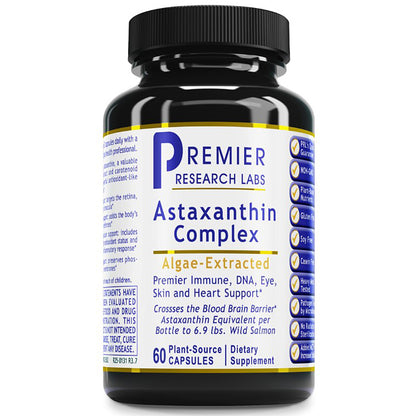 Bottle of Premier Research Labs Astaxanthin Complex on a white background