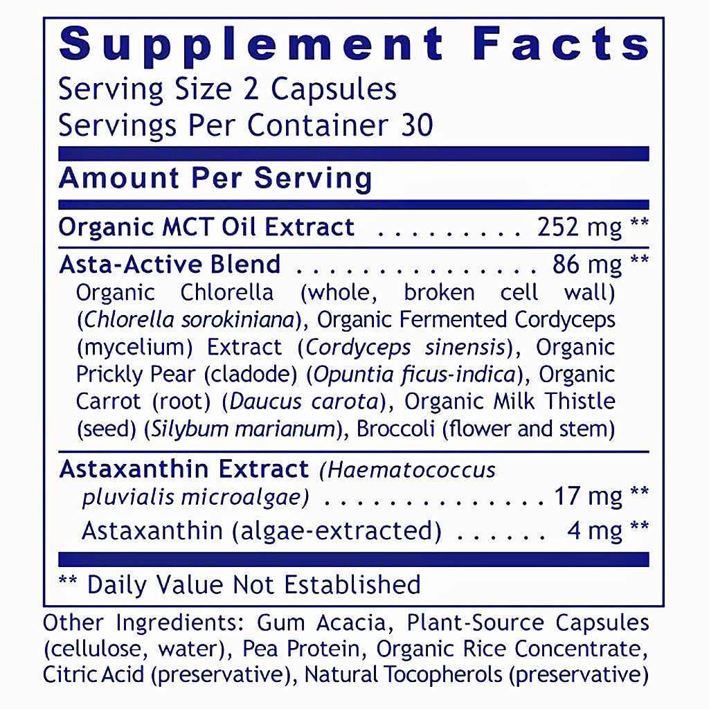 Supplement facts label with detailed ingredient list on a white background