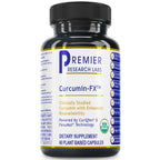 Bottle of Premier Research Labs Curcumin-FX dietary supplement on a white background