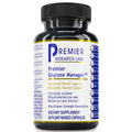 Bottle of Premier Glucose Manager dietary supplement from Premier Research Labs on a white background