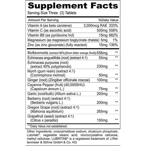 Supplement facts label with detailed nutritional information on a white background