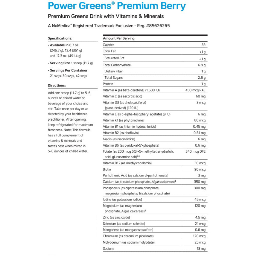 NuMedica Power Greens Premium Berry 30 servings