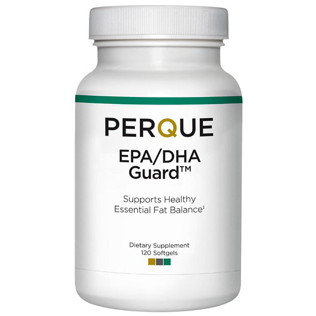 Supplement bottle labeled 'PERQUE EPA/DHA Guard' on a white background