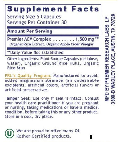 Premier Research Labs Premier Apple Cider Vinegar 150 Plant Source Capsules