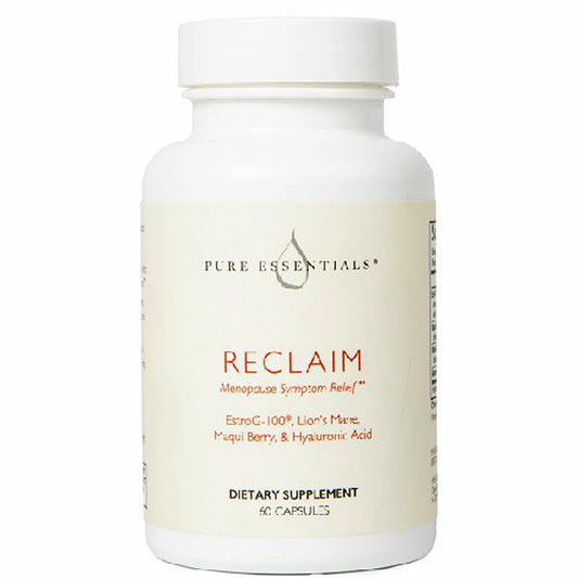 Supplement bottle labeled 'Reclaim' by Pure Essentials on a white background