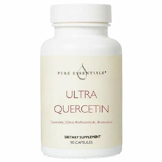 Supplement bottle labeled 'Ultra Quercetin' by Pure Essentials on a white background