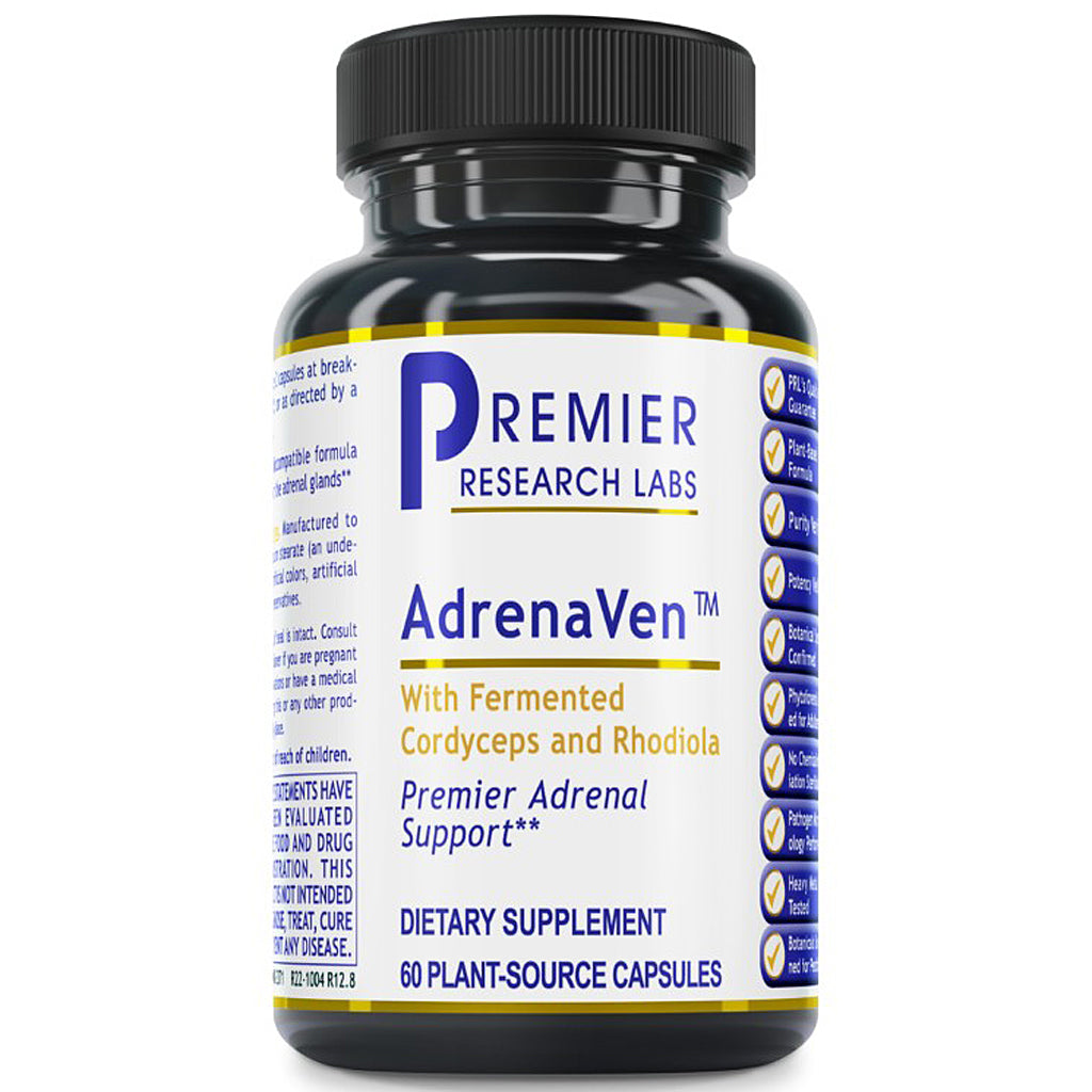 Supplement bottle labeled 'AdrenaVen' by Premier Research Labs on a white background