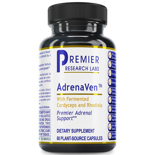 Supplement bottle labeled 'AdrenaVen' by Premier Research Labs on a white background