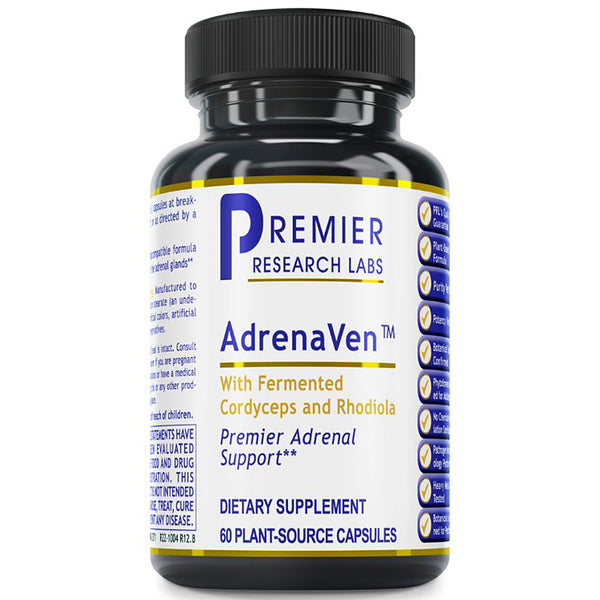 Supplement bottle labeled 'AdrenaVen' by Premier Research Labs on a white background