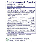 Supplement facts label for a product with various ingredients and their amounts per serving.
