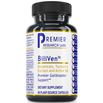 Supplement bottle labeled 'BiliVen' by Premier Research Labs on a white background