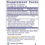 Supplement facts label with detailed nutritional information on a white background