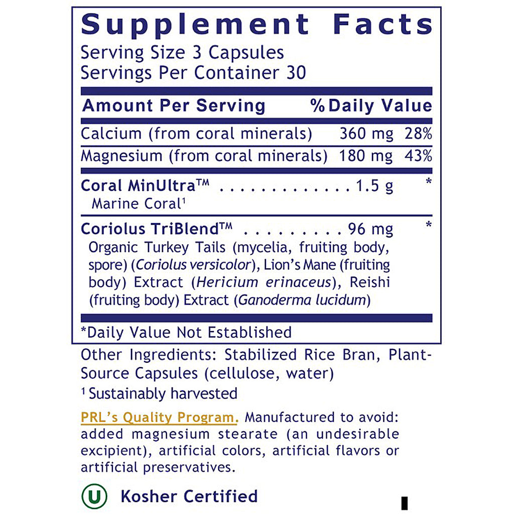 Supplement facts label with detailed nutritional information on a white background