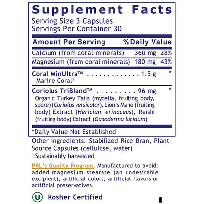 Supplement facts label with detailed nutritional information on a white background