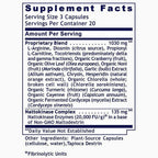 A close-up of a supplement facts label showing the Supplement Facts panel for a product with proprietary blend and nattokinase complex details.