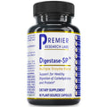A black plastic bottle of Premier Research Labs Digestase-SP Multiple Enzyme Blend dietary supplement, containing 60 plant-source capsules, shown on a plain white background.