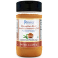 Jar of Hawaiian Red Specialty Seasoning Salt with black lid on a white background