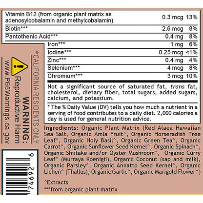 Nutritional label and ingredients list on a brown background