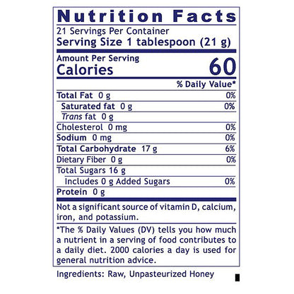 Nutrition facts label for a product with 60 calories per serving