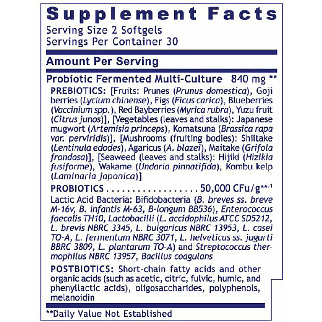 Supplement facts label with detailed ingredient list on a white background