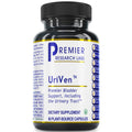 A black plastic bottle of Premier Research Labs UriVen dietary supplement with a white label and black cap, shown on a plain white background.