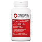 Supplement bottle labeled 'Protocol for Life Balance Curcumin PC with Meriva' on a white background