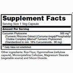 Supplement facts label for a curcumin product on a white background