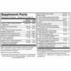 Supplement facts label with various nutrients listed on a white background