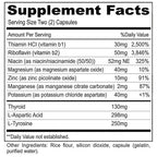 Supplement facts label with detailed nutritional information on a white background