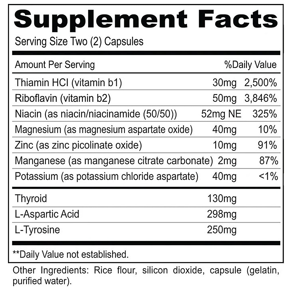 Supplement facts label with detailed nutritional information on a white background