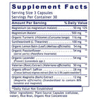 A close-up of a supplement facts label showing a list of ingredients and daily value information for a 3-capsule serving size.