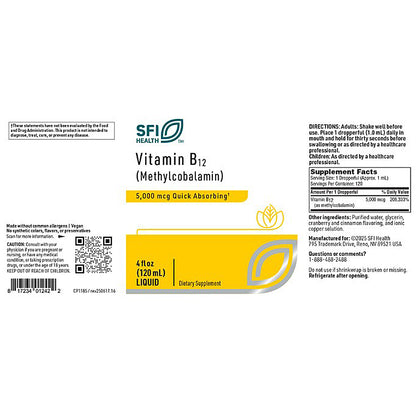 SFI Health B12 liquid (Methylcobalamin) 5 mg 4 oz.