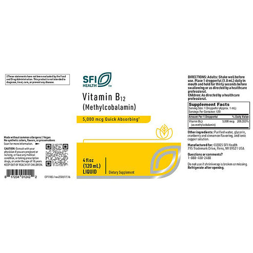 SFI Health B12 liquid (Methylcobalamin) 5 mg 4 oz.