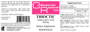 Cardiovascular Research Thioctic 300 mg (Alpha Lipoic Acid) 60sg