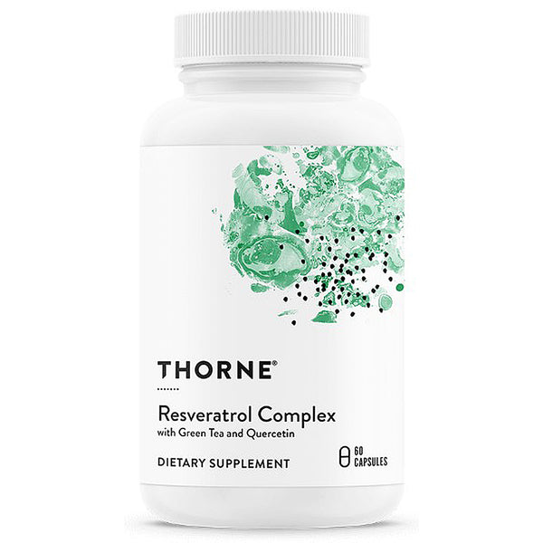 Thorne Resveratrol Complex dietary supplement bottle on a white background