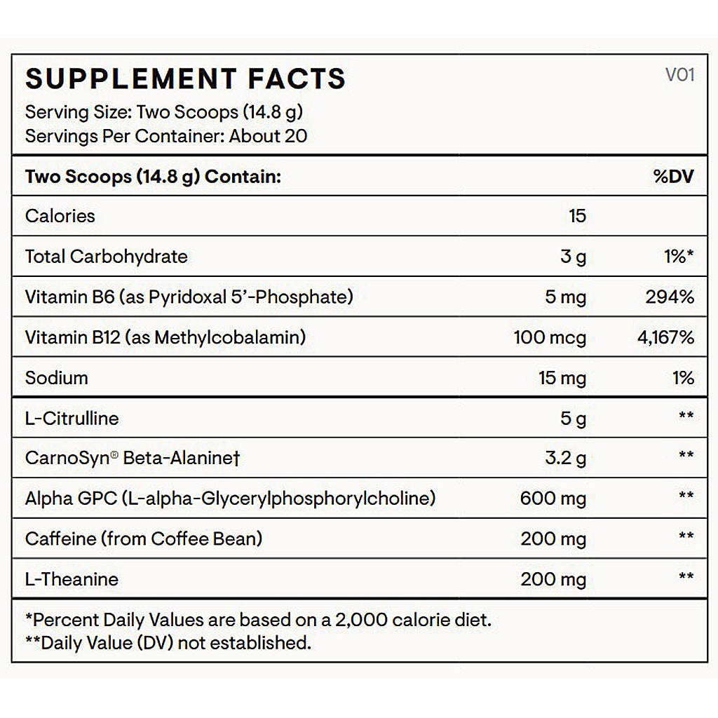Supplement facts label with nutritional information on a white background